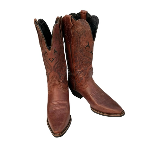 Justin Boots Cowboy Western Brown Leather Womens New - Picture 4 of 17